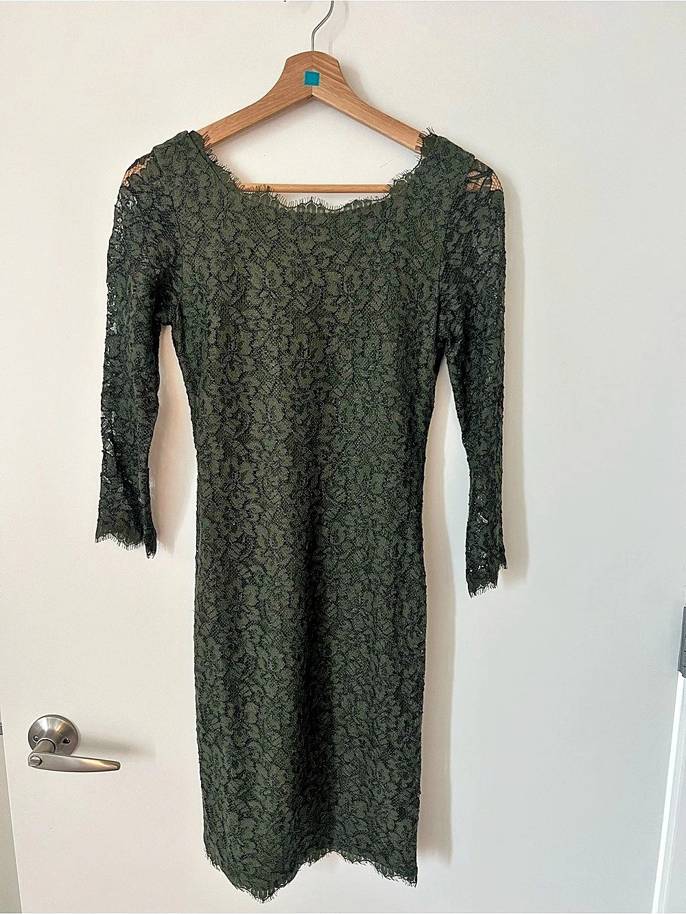 Diane von Furstenberg Zarita Long Sleeve Lace Dress Midi Dress Green & Black